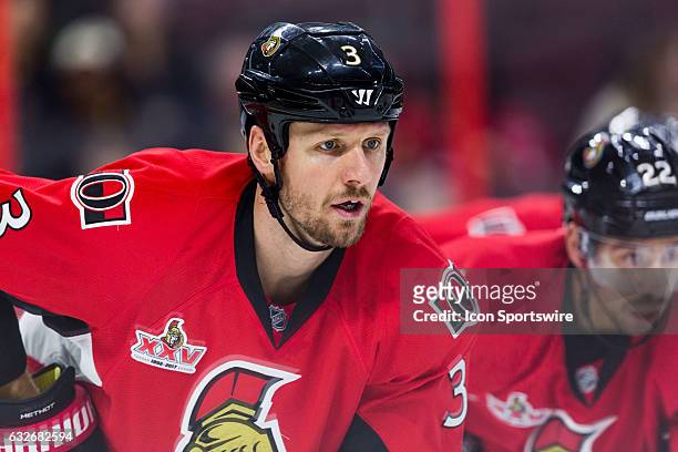 Ottawa Senators Defenceman Marc Methot waits for a faceoff during first period National Hockey League action between the Washington Capitals and...