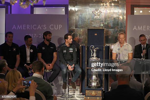 Dean Barker skipper of SoftBank Team Japan, Franck Cammas skipper of Groupama Team France, Iain Percy skipper of Artemis Racing, Sir Ben Ainslie...