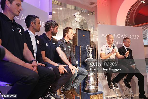 Dean Barker skipper of SoftBank Team Japan, Franck Cammas skipper of Groupama Team France, Iain Percy skipper of Artemis Racing, Sir Ben Ainslie...