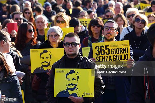 People with signs to remember Giulio Regeni is the name of the day of action organized by Amnesty International Italia, to continue to seek the truth...