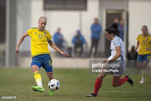 Caroline Seger Claire Rafferty during the preseason friendly match between national women's Sweden vs. England in Pinatar Arena, San Pedro del...