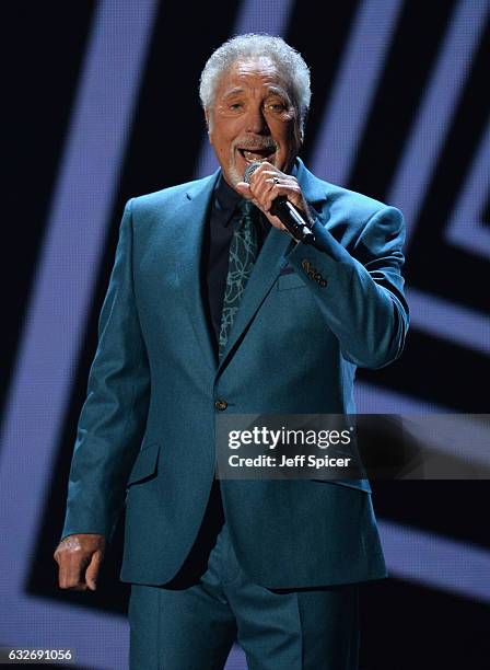 Tom Jones performs on stage during the National Television Awards at The O2 Arena on January 25, 2017 in London, England.