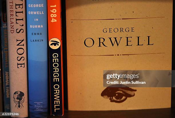 Copy of George Orwell's novel '1984' is displayed at The Last Bookstore on January 25, 2017 in Los Angeles, California. George Orwell's 68 year-old...