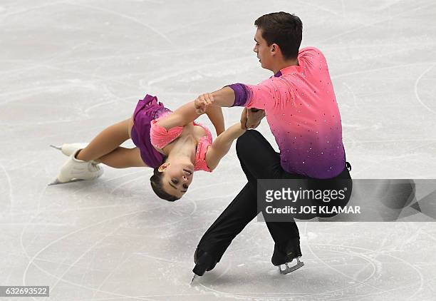 Czech's Anna Duskova and Martin Bidar compete during the pairs free short program of the European Figure Skating Championship in Ostrava on January...