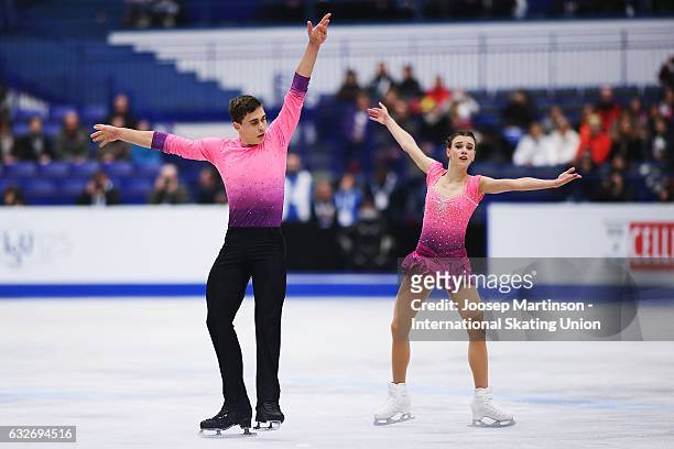 Anna Duskova and Martin Bidar of Czech Republic compete in the Pairs Short Program during day 1 of the European Figure Skating Championships at...
