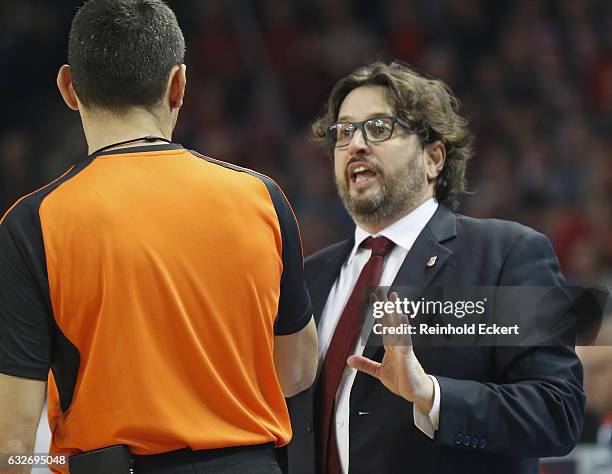 Andrea Trincheri, Head Coach of Brose Bamberg in action during the 2016/2017 Turkish Airlines EuroLeague Regular Season Round 19 game between Brose...
