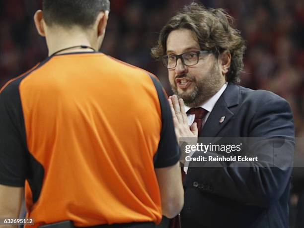 Andrea Trincheri, Head Coach of Brose Bamberg in action during the 2016/2017 Turkish Airlines EuroLeague Regular Season Round 19 game between Brose...