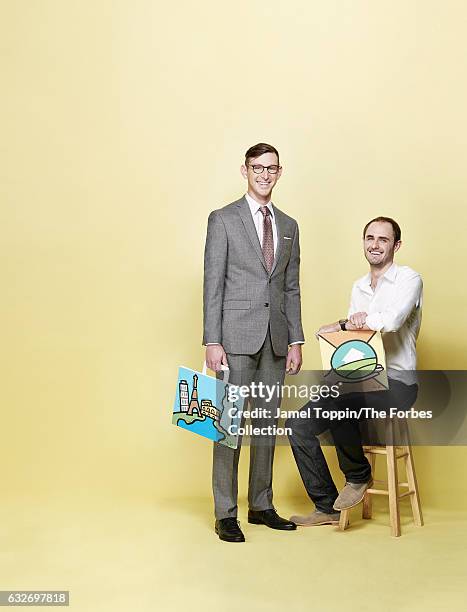 Of Lonely Planet, Daniel Houghton and co-founder of LendingHome, Matthew Humphrey are photographed for Forbes Magazine on December 7, 2016 in New...