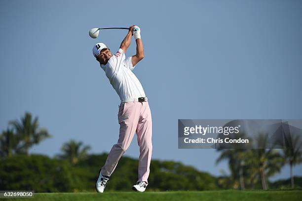 Kohki Idoki of Japan tees off on the second hole during the first round of the PGA TOUR Champions Mitsubishi Electric Championship at Hualalai Golf...