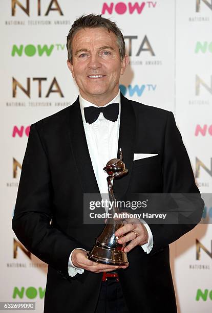 Bradley Walsh poses in the winners room with the Best Daytime Award for The Chase, at the National Television Awards at The O2 Arena on January 25,...