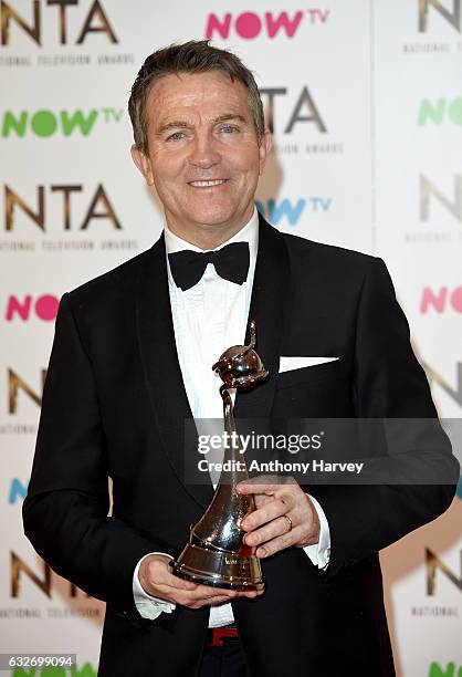 Bradley Walsh poses in the winners room with the Best Daytime Award for The Chase, at the National Television Awards at The O2 Arena on January 25,...