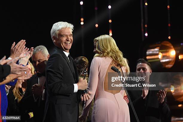 Phillip Schofield and Holly Willoughby accept the Best Live Magazine Show award for This Morning on stage during the National Television Awards at...