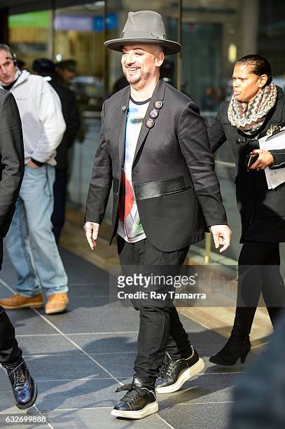 Singer Boy George enters the "Access Hollywood" taping at the NBC Rockefeller Center Studios on January 25, 2017 in New York City.