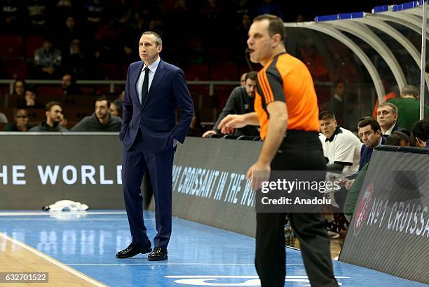 Head Coach of Anadolu Efes David Blatt is seen during the Turkish Airlines Euroleague basketball match between Anadolu Efes and Darussafaka Dogus at...