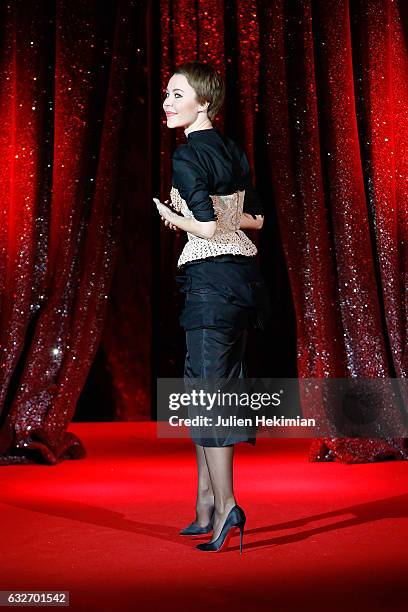 Designer Ulyana Sergeenko steps out on the runway after the Ulyana Sergeenko Spring Summer 2017 show as part of Paris Fashion Week on January 25,...