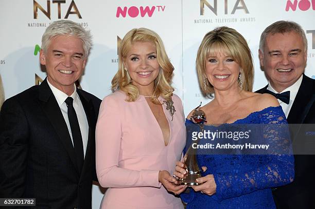 Phillip Schofield, Holly Willoughby, Ruth Langsford and Eamonn Holmes with the Best Live Magazine Show award for This Morning backstage during the...