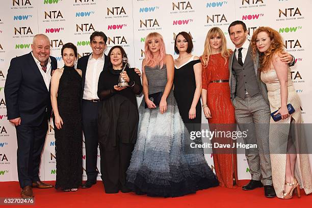 Cliff Parisi, Stephen McGann, Helen George, Charlotte Richie, Laura Main, Jack Ashton and Victoria Yeates from Call The Midwife pose in the winners...