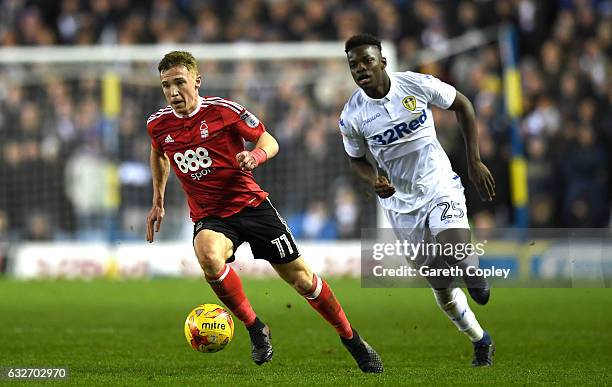 Ronaldo Vieira of Leeds United closes down Ben Osborn of Nottingham Forest during the Sky Bet Championship match between Leeds United and Nottingham...