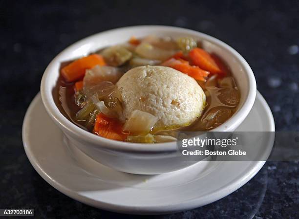 Matzo ball soup is pictured at Kugel's New York Style Deli in Framingham, MA on Feb. 18, 2016.
