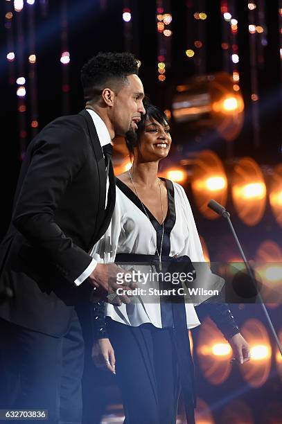 Ashley Banjo and Alesha Dixon on stage during the National Television Awards at The O2 Arena on January 25, 2017 in London, England.