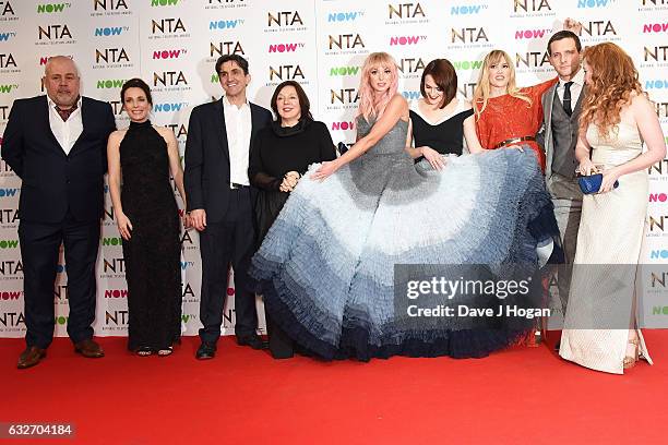 Cliff Parisi, Stephen McGann, Helen George, Charlotte Richie, Laura Main, Jack Ashton and Victoria Yeates from Call The Midwife pose in the winners...