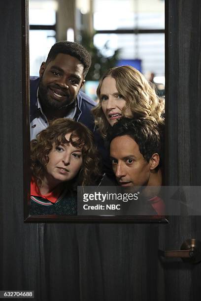 Wayne Dream Team" Episode 103 -- Pictured: Ron Funches as Ron, Christina Kirk as Jackie, Danny Pudi as Teddy, Jennei Pierson as Wendy --