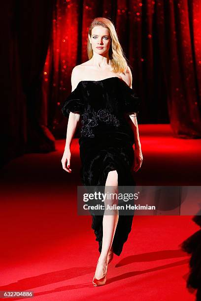 Model Natalia Vodianova walks the runway during the Ulyana Sergeenko Spring Summer 2017 show as part of Paris Fashion Week on January 25, 2017 in...