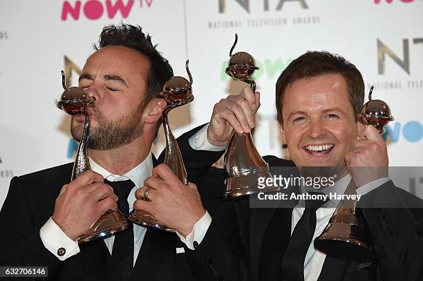 Ant and Dec with their awards in the winners room at the National Television Awards at The O2 Arena on January 25, 2017 in London, England.