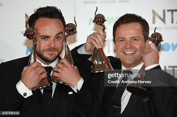 Ant and Dec with their awards in the winners room at the National Television Awards at The O2 Arena on January 25, 2017 in London, England.