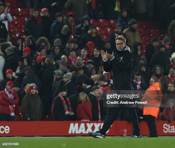 Jurgen Klopp Manager of Liverpool at the end of the EFL Cup Semi-Final second leg match between Liverpool and Southampton at Anfield on January 25,...