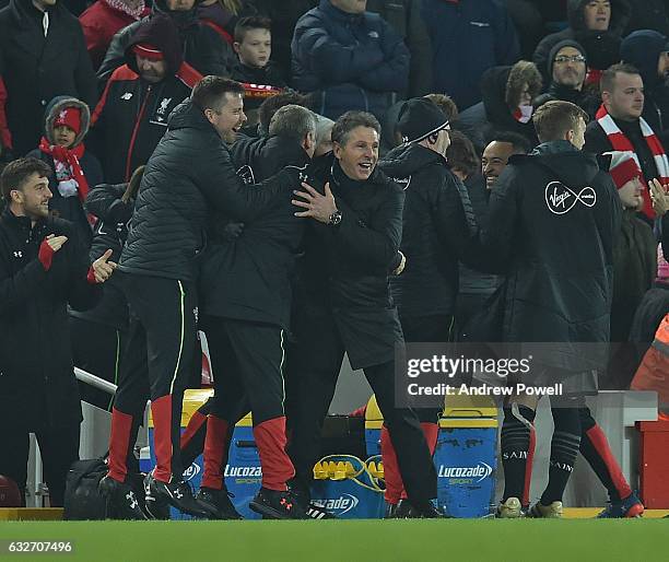 Claude Puel Manager of Southampton during the EFL Cup Semi-Final second leg match between Liverpool and Southampton at Anfield on January 25, 2017 in...