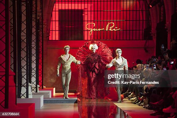 Carmen Dell'Orefice walks the runway during the Guo Pei Spring Summer 2017 show as part of Paris Fashion Week on January 25, 2017 in Paris, France.