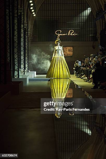 Model walks the runway during the Guo Pei Spring Summer 2017 show as part of Paris Fashion Week on January 25, 2017 in Paris, France.