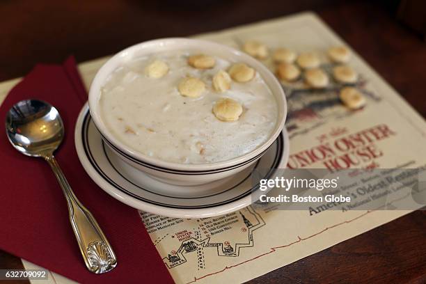 The clam chowder is seen at the Union Oyster House in Boston on Feb. 28, 2016.
