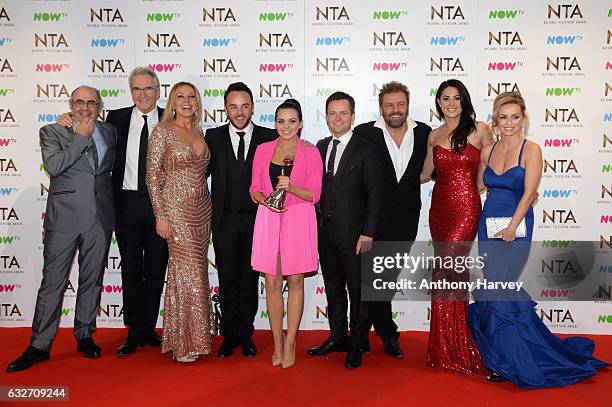 Larry Lamb, Carol Vorderman, Anthony McPartlin, Scarlett Moffatt, Declan Donnelly, Martin Roberts, Sam Quek and Ola Jordan pose in the winners room...