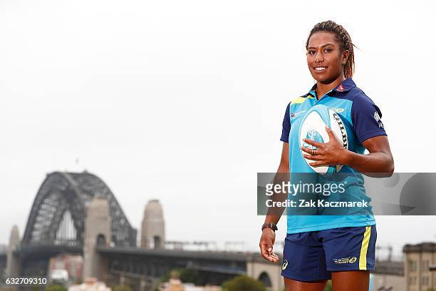Ellia Green poses at Observatory Hill on January 26, 2017 in Sydney, Australia. The Australian Women's Sevens team received OAMs for their gold medal...