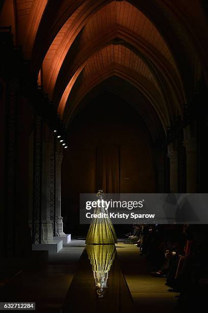 Model walks the runway during the Guo Pei Spring Summer 2017 show as part of Paris Fashion Week on January 25, 2017 in Paris, France.