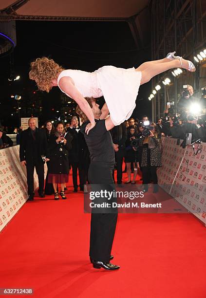 Leigh Francis aka Keith Lemon and Paddy McGuinness re-enact a scene from "Dirty Dancing" at the National Television Awards on January 25, 2017 in...