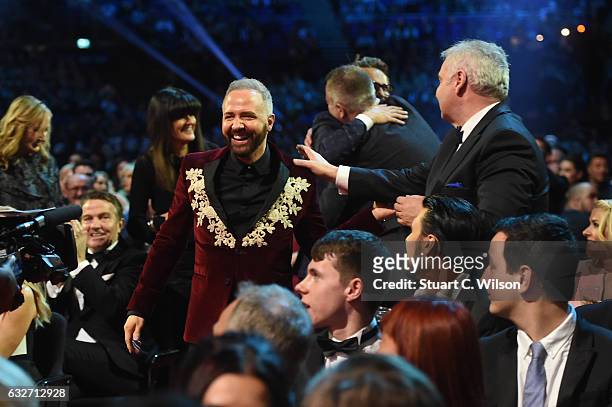 Chris Steed celebrates winning the Best Factual Entertainment Award for Gogglebox at the National Television Awards at The O2 Arena on January 25,...