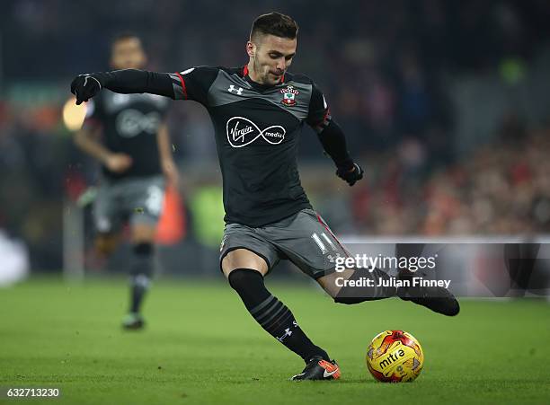 Dusan Tadic of Southampton in action during the EFL Cup Semi-Final Second Leg match between Liverpool and Southampton at Anfield on January 25, 2017...