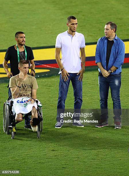 Goalkeeper Jackson Follmann , Alan Ruschel Neto and Rafael Henzel , who survived when the plane carrying Brazilian soccer team Chapecoense crashed...