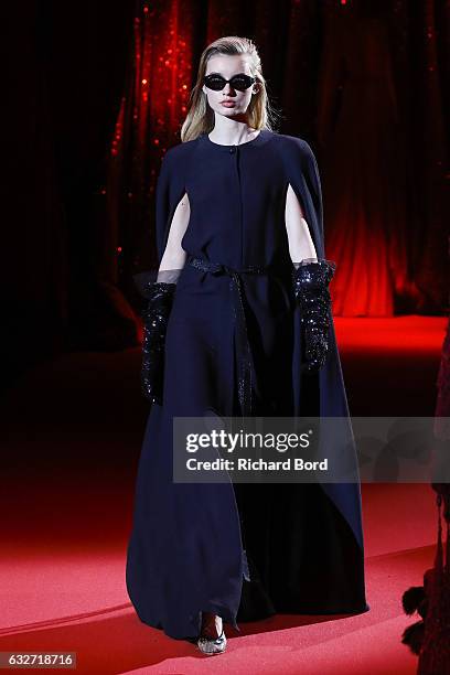 Model walks the runway during the Ulyana Sergeenko Haute Couture Spring Summer 2017 show at Cirque d'Hiver as part of Paris Fashion Week on January...