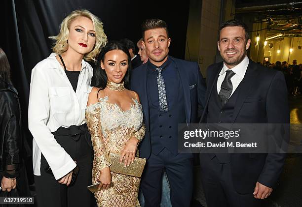 Ashley Slanina-Davies, Chelsee Healey, Duncan James and Jamie Lomas attend the National Television Awards cocktail reception at The O2 Arena on...