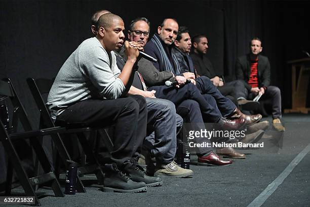 Executive producer and rapper Shawn "Jay-Z" Carter speaks during a Q&A following the "TIME: The Kalief Browder Story" Sundance World Premiere at The...