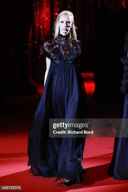 Model walks the runway during the Ulyana Sergeenko Haute Couture Spring Summer 2017 show at Cirque d'Hiver as part of Paris Fashion Week on January...