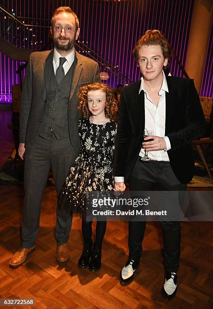 Steve Edge, Honor Kneafsey and Josh Bolt attend the National Television Awards cocktail reception at The O2 Arena on January 25, 2017 in London,...