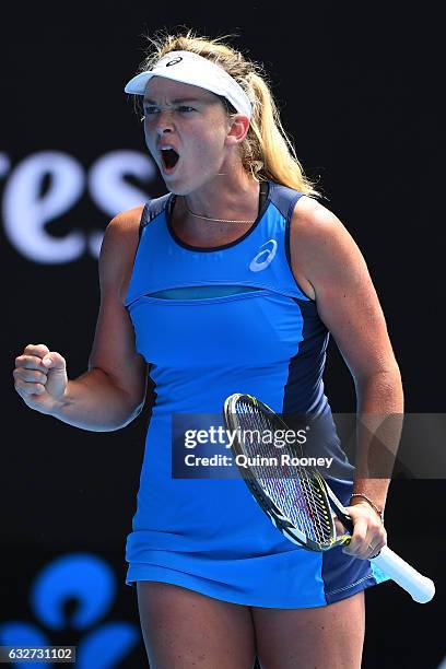 CoCo Vandeweghe of the United States celebrates in her semifinal match against Venus Williams of the United States on day 11 of the 2017 Australian...