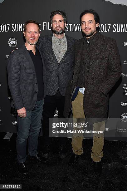 Producer Lee Clay, Director Mark Palansky, and Producer Dan Bekerman attend the "Rememory" Premiere on day 7 of the 2017 Sundance Film Festival at...