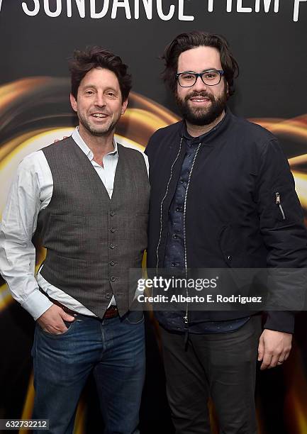 Houston King and Brett Haley attend the Feature Fillm Competition Dinner Dinner on day 7 of the 2017 Sundance Film Festival at The Shop on January...