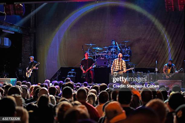 Benjamin Burnley, Aaron Bruch, Shaun Foist, Jasen Rauch, and Keith Wallen of Breaking Benjamin performs at Mercury Ballroom on January 25, 2017 in...